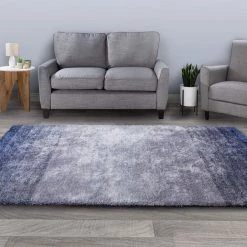 Bedford Home 62A-64357 5 ft. 3 in. x 7 ft. 7 in. Shag Area Rug Plush Ombre Throw Carpet; Blue
