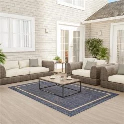 Lavish Homes Lavish Home 62-4328-57DENIMB 5 x 7 in. Indoor Outdoor Carpet-Textured Backing Blue Border Area Rug