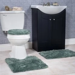 Lavish Home 67-14-G Super Plush Non-Slip Bath Mat Rug Set; Green - 3 Piece