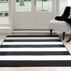 Lavish Home 62-2040A-25-46 4 x 6 ft. Breton Stripe Area Rug ; Black & White