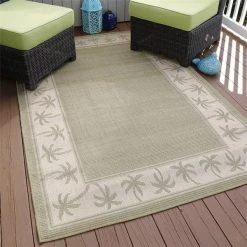 Lavish Home 62-30341 5 ft. x 7 ft. 7 in. Palm Trees Indoor & Outdoor Area Rug ; Green