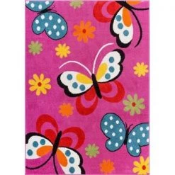 Well Woven 09305 Daisy Butterflies Kids Rug; Pink - 5 x 7 ft.