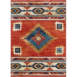 Well Woven TU-100-4 Tulsa Lea Crimson Traditional Southwestern Area Rug - 3 ft. 11 in. x 5 ft. 3 in.