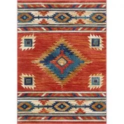 Well Woven TU-100-5 Tulsa Lea Crimson Traditional Southwestern Area Rug - 5 ft. 3 in. x 7 ft. 3 in.