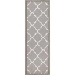 Well Woven 65182 Brooklyn Trellis Modern Non Slip Washable Runner Rug; Grey - 2 x 7 ft.