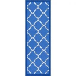 Well Woven 65162 Brooklyn Trellis Modern Non Slip Washable Runner Rug; Blue - 2 x 7 ft.