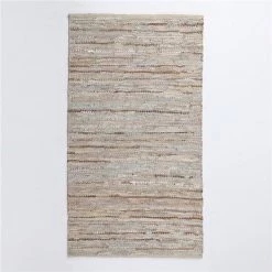 Luxen Home 4'x6' Handwoven Beige Leather/Cotton Rug with Metallic Leather