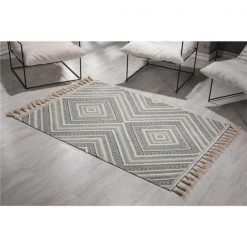 Luxen Home 3'x5' Handloom Teal Stonewashed Cotton Rug with Tassels
