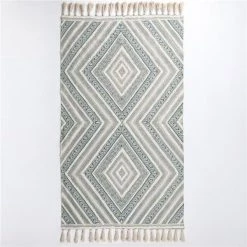 Luxen Home 4'x6' Handloom Teal Stonewashed Cotton Rug with Tassels