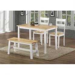 4D Concepts 534110 New York Table with 2 Benches; Natural & White
