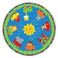 Flagship Carpets CE420- 73W Round Cutie Train Nursery School Rug; 5 ft.