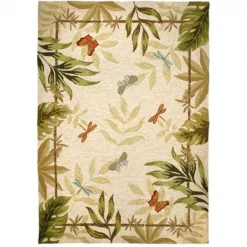 Home Fires PP-JB001B 22 in. x 34 in. Butterflies and Dragonflies Indoor Outdoor Hand Hooked Area Rug - Beige