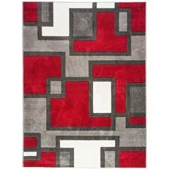 Infinity Home 600905 5 ft. 3 in. x 7 ft. 3 Ruby Imagination Squares Area Rug - Red
