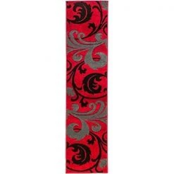 Infinity Home 600602 20 in. x 7 ft. Ruby Leslie Fleur De Lis Runner Rug - Red