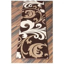 Infinity Home 600682 20 in. x 7 ft. Ruby Leslie Fleur De Lis Runner Rug - Brown