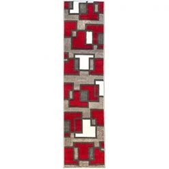Infinity Home 600902 20 in. x 7 ft. Ruby Imagination Squares Runner Rug - Red