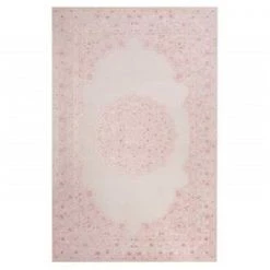 Jaipur RUG128709 2 x 3 ft. Classic Medallion Pattern Rayon Chenille Area Rug; Ivory & Pink
