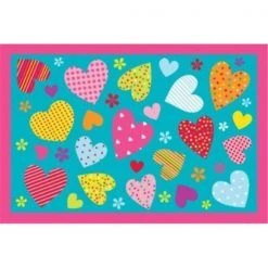 Designs-Done-Right 39 in. x 58 in. Fun Time Hearts Turquoise Area Rug