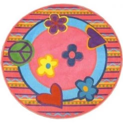 La Rug, Fun Rugs LA Rug FTS-180 51RD Fun Time Shape Peace Out High Pile Rug - 51 Inch Round