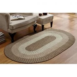 Better Trends BRCB6RST Country Stripe Braided Rug; Straw - 6 ft. Round