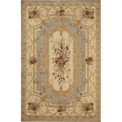Rugs America 23764 7 ft. 10 in. x 10 ft. 10 in. Sorrento Aubusson Light Blue Rectangular Area Rug