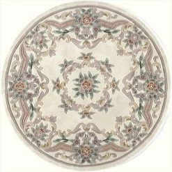 Rugs America 21530 6 ft. New Aubusson Ivory Round Area Rug
