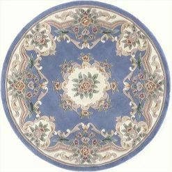 Rugs America 21554 6 ft. New Aubusson Light Blue Round Area Rug