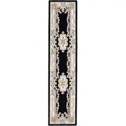 Rugs America 21541 2 ft. 3 in. x 10 ft. New Aubusson Black Runner Area Rug