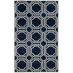 Safavieh AMT411P-5 5 x 8 ft. Medium Rectangle Indoor-Outdoor Amherst; Navy and Ivory Power Loomed Rug