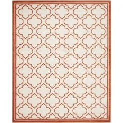 Safavieh AMT412F-8 8 x 10 ft. Large Rectangle Indoor-Outdoor Amherst; Ivory and Orange Power Loomed Rug