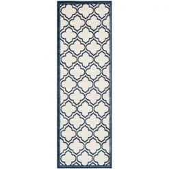 Safavieh AMT412M-27 2 ft.-3 in. x 7 ft. Runner Indoor-Outdoor Amherst; Ivory and Navy Power Loomed Rug