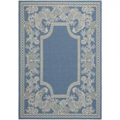 Safavieh CY3305-3103-8 8 ft. x 11 ft. -2 in. Large Rectangle Indoor-Outdoor Courtyard; Blue and Natural; Machine Made Rug