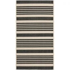 Safavieh CY6062-216-2 2 ft. x 3 ft. -7 in. Accent Indoor-Outdoor Courtyard; Black and Bone; Machine Made Rug