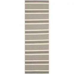 Safavieh CY6062-236-27 2 ft. -4 in. x 6 ft. -7 in. Runner Indoor-Outdoor Courtyard; Grey and Bone; Machine Made Rug