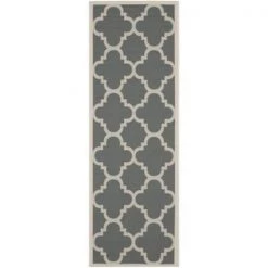 Safavieh CY6243-246-214 2 ft. -4 in. x 14 ft. Runner Indoor-Outdoor Courtyard; Grey and Beige; Machine Made Rug