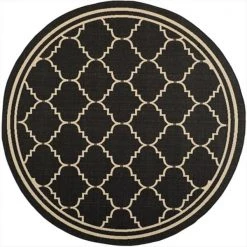 Safavieh CY6889-26-7R 6 ft. -7 in. x 6 ft. -7 in. Round Indoor-Outdoor Courtyard; Black and Creme; Machine Made Rug