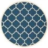 Safavieh CY6914-268-8R 7 ft. x 7 ft. Round Indoor-Outdoor Courtyard; Navy and Beige; Machine Made Rug