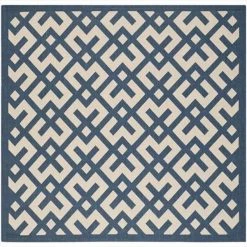 Safavieh CY6915-268-7SQ 6 ft. -7 in. x 6 ft. -7 in. Square Indoor-Outdoor Courtyard; Navy and Beige; Machine Made Rug