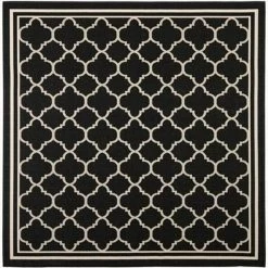 Safavieh CY6918-226-7SQ 6 ft. -7 in. x 6 ft. -7 in. Square Indoor-Outdoor Courtyard; Black and Beige; Machine Made Rug