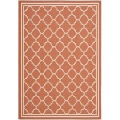 Safavieh CY6918-241-2 2 ft. x 3 ft. -7 in. Accent Indoor-Outdoor Courtyard; Terracotta and Bone; Machine Made Rug