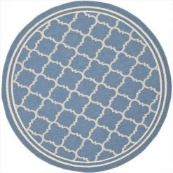 Safavieh CY6918-243-4R 4 ft. x 4 ft. Round Indoor-Outdoor Courtyard; Blue and Beige; Machine Made Rug