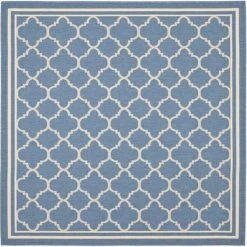 Safavieh CY6918-243-8SQ 7 ft. -10 in. x 7 ft. -10 in. Square Indoor-Outdoor Courtyard; Blue and Beige; Machine Made Rug
