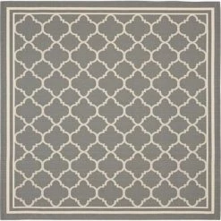 Safavieh CY6918-246-8SQ 7 ft. -10 in. x 7 ft. -10 in. Square Indoor-Outdoor Courtyard; Anthracite and Beige; Machine Made Rug