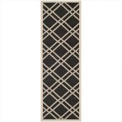 Safavieh CY6923-266-27 2 ft. -3 in. x 6 ft. -7 in. Runner Indoor-Outdoor Courtyard; Black and Beige; Machine Made Rug