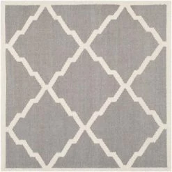 Safavieh DHU567A-8SQ 8 ft. x 8 ft. Square Contemporary Dhurries; Grey and Ivory; Hand Woven Rug