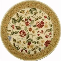 Safavieh HK117A-4R 4 ft. x 4 ft. Round; Country & Floral Chelsea Ivory And Beige Hand Hooked Rug