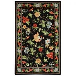 Safavieh HK311A-6 6 ft. x 9 ft. Medium Rectangle; Country & Floral Chelsea Black Hand Hooked Rug