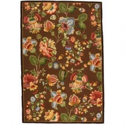 Safavieh HK331B-4R 4 ft. x 4 ft. Round; Country & Floral Chelsea Brown Hand Hooked Rug
