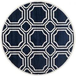 Safavieh AMT411P-5R Amherst Power Loomed Round Rug; Navy - Ivory; 5 x 5 ft.