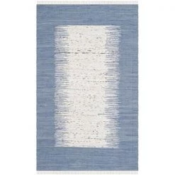 Safavieh MTK711E-4 Montauk Hand Woven Small Rectangle Rug; Ivory - Dark Blue; 4 x 6 ft.